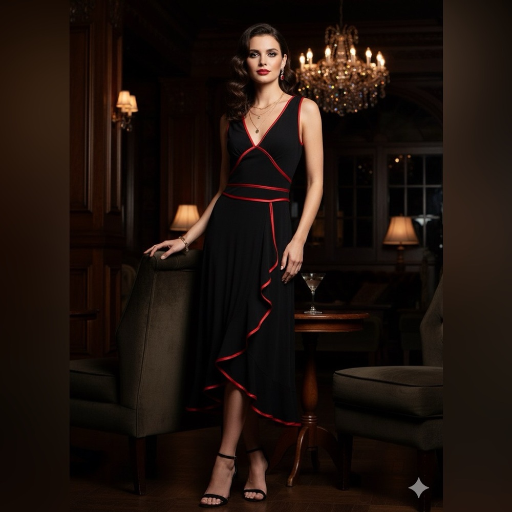 Allen B. By Allen Schwartz Black and Red Midi Dress